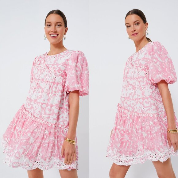 Ash & Eden NEW Pink Milena Floral Swiss Dot Schiffli Mini Dress Size Small - Picture 2 of 10